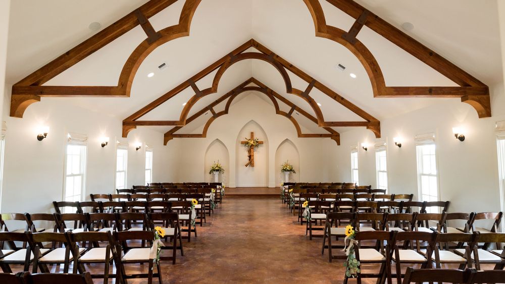 Grace Chapel: A true work of art framed by mature oaks. A stunning structure, both inside and out. The charm and charisma of its exterior has all the heads turning.
