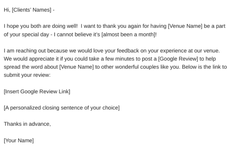 How to Get Couples to Give Your Wedding Venue 5-Star Reviews